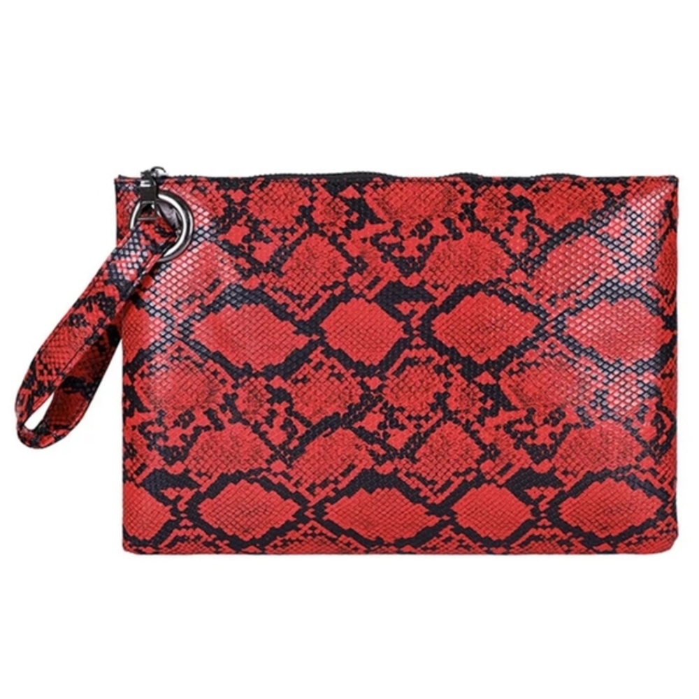 Red black Snake print fashion clutch bag wrist strap